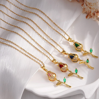 Collar con Colgante de Lujo, Collar con Colgante de Tulipán de Circonita Colorida, Collar de Cristal Brillante para Mujer, Gargantilla Romántica con Flores