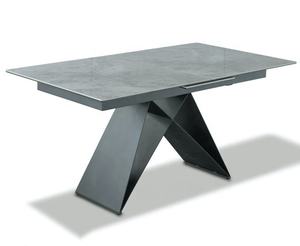 โต๊ะรับประทานอาหารเซรามิกสีดำโลหะ X กรอบฐานนิยายสีเทาเอฟเฟกต์แบบ Ultra-Modern - Product Image 1