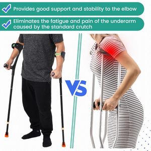 Эргономичные 10-уровневые регулируемые по высоте противоударные костыли предплечья для взрослых с черной ручкой, пара складных тростей для травм ног - Product Image 3