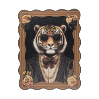 Décoration murale Art Déco moderne avec cadre ondulé, motif Tigre Gentleman, cadre en plastique 40x50cm, plusieurs couleurs, impression manuelle, à suspendre