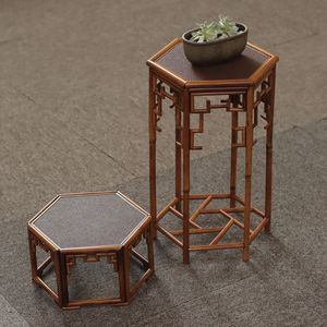 Soporte de Bambú Hecho a Mano para Flores, Mesa Hexagonal para Mini Bonsái, Decoración del Hogar, Soporte para Plantas con Material de Revestimiento - Product Image 1