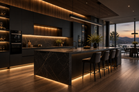 Meubles de cuisine modulaires modernes sur mesure en bois massif, panneaux MDF mélaminés, îlot de cuisine de luxe pour la maison