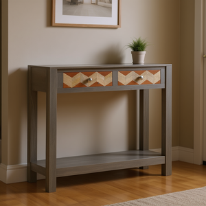 Grey Solid Mango Wood Console <b>Table</b> 33.9 X 11.8 X 29.9 In Modern Living Room Furniture - Product Image 2