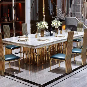 Stainless steel luxurious design marble Dining Table dining room furniture tables dining table set marble and chair