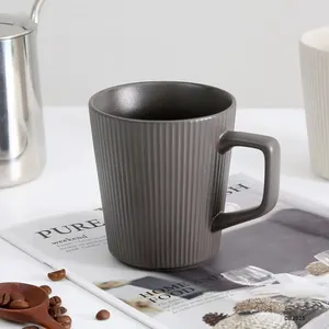 hotsales stripe emboss Bone China Glazed Mugs Cups For Home Office High Quality Milk Coffee Mug With Logo