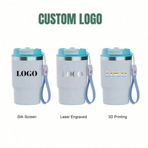 Venta al por mayor: Vasos térmicos de acero inoxidable personalizables de 350 ml (12 oz) para el regreso a clases, con tapas abatibles, asa y cuerda, colores surtidos, estilo americano. - Product Image 3