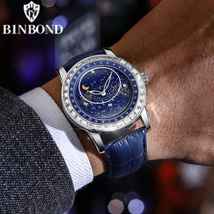 นาฬิกาข้อมือควอตซ์ผู้ชาย Binbond 8899 ขายส่ง รับทำโลโก้ สายหนังคุณภาพสูง แฟชั่น นาฬิกา OEM ODM หน้าปัดลายดวงดาว - Product Image 3