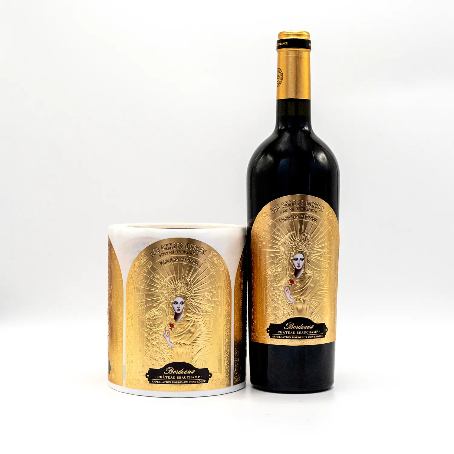 Custom Printed Embossing Logo Wine Label Roll Sticker Metallic Waterproof Wedding Brandy Champagne Packaging Label