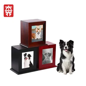 2024 Hot Sales Pet Urns For Dogs Ashes Memorial Coffin Dog Cat Urn Box Frame Funeral Wooden Urn Box For Pet Keepsake Gifts