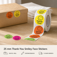 Autocollants de remerciement circulaires colorés avec visage souriant, étiquettes adhésives de récompense, autocollants ronds avec visage de dessin animé