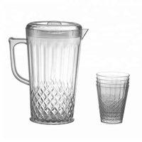 2L Meilleur de Qualité Alimentaire En Plastique Cristal Large Bouche Promotionnel En Plastique Cruche D'eau Froide Bouteille Tasse Ensemble avec couvercle et 4 pcs Lunettes