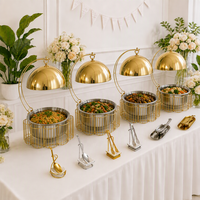 Plat de service chauffant élégant doré pour le Ramadan, spécial Moyen-Orient, en acier inoxydable, alimenté au combustible, pour buffet et traiteur