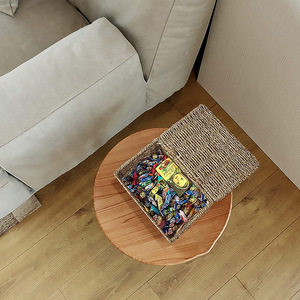 Handmade Straw Woven <b>Storage</b> Box With Lid Rectangle Clothing Organizer For Living Room Bedroom <b>Storage</b> <b>Basket</b> - Product Image 4