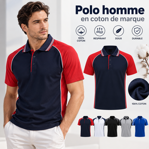 Polo de Hombre de Algodón de Marca, Manga Corta con Bloques de Color y Ribete en Contraste, Fabricante de Uniformes Personalizados para Equipos - Product Image 1