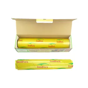 Buenos rollos medios lisos con caja de color Película adhesiva de envoltura de alimentos de PVC