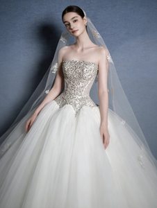 S1255Y Nouveau style 2026 Robe de mariée princesse éthérée, sans bretelles, très résistante, avec longue traîne et <span class=keywords><strong>voile</strong></span> principal - Product Image 5