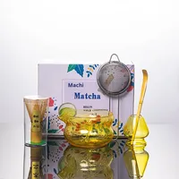 Service à thé matcha de style japonais en verre résistant à la chaleur, ensemble complet avec boîte de couleur, fouet, bol, support, cuillère