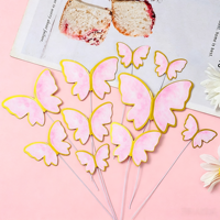 Décoration de gâteau d'anniversaire, insert de pâtisserie, papillon coloré en feuille d'or, drapeau ondulé, modèle DIY populaire sur internet pour table de desserts