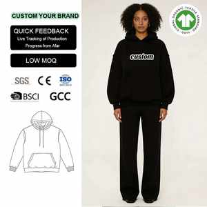 Tuta Sportiva di Alta Qualità Personalizzata per <span class=keywords><strong>Donna</strong></span>, Lussuosa in 100% Cotone Felpato, Produttore di Set Oversize con Felpa con Cappuccio e Pantaloni - Product Image 1