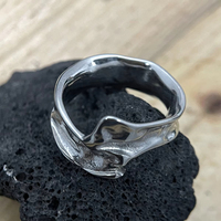 Bague VAF à surface irrégulière polie, en acier inoxydable, style punk pour homme
