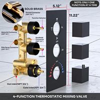 Système de douche thermostatique à 3 poignées avec double pommeau, bec de baignoire 12 pouces, LED et jet corporel complet 6 pouces, finition noir mat