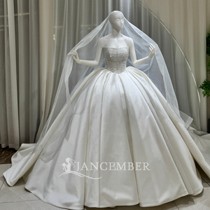 Lsoy061 Elegant <b>Wedding</b> Dress Corset Crystal Beaded Satin Ball Gown Veil Train For Formal Church Ceremony Jancember - Product Image 3