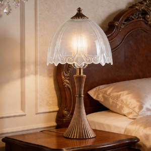 Vintage Cream Style Table Lamp with Embossed Glass Shade, Antique Gold Metal Base, Warm Light Bedside Desk Lamp for Bedroom - Product Image 6