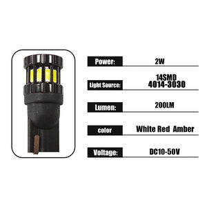 ユニバーサルT10カーLEDバルブ14SMD/9SMD 2W 12V 200LMトライカラー - Product Image 3