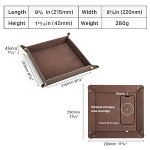 Wholesale Leather Valet Tray Wireless Charging Bedside Storage Jewelry Sundries Support OEM Catchall Tray for Bathroom Use Model - Product Image 2