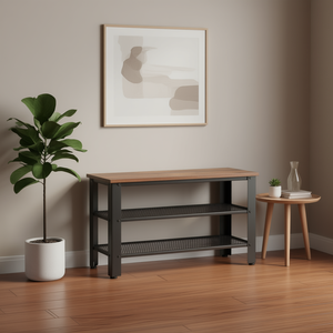 Panca scarpiera moderna in stile industriale con ripiani portaoggetti per arredamento soggiorno, design in legno marrone - Product Image 2