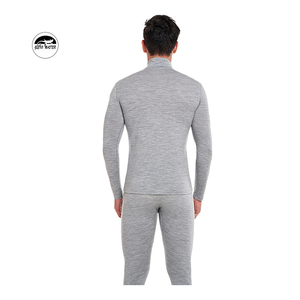 GECKO MASTER Low MOQ abiti caldi Top da uomo grigio melange 100% lana Merino uomo <span class=keywords><strong>mezza</strong></span> <span class=keywords><strong>manica</strong></span> <span class=keywords><strong>mezza</strong></span> Zip intimo lungo da uomo - Product Image 2