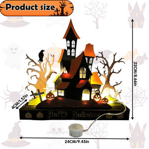Lámpara LED de Mesa de Madera con Diseño de Casa Embrujada - Decoración para Fiesta de Halloween, Luz Nocturna Espeluznante, Funciona con Pilas, para Uso en Casa u Hotel, IP20 - Product Image 3