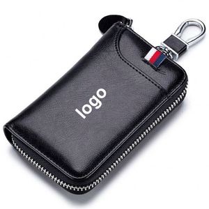 Porte-clés de voiture haut de gamme en cuir véritable pour homme, multifonctionnel, avec fermeture éclair, étanche en PU, vente en gros, fabricant disponible - Product Image 1