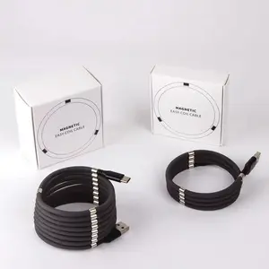 New 2020 portable easy-coil Self winding magnet charger data USB cable for iPhone