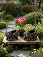 Pot de fleurs décoratif en ciment imitation pierre, en forme de chat ou de chien, sculpté à la main, style américain, rustique, pour l'intérieur