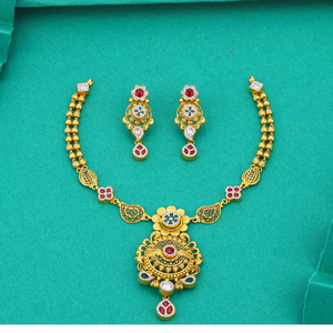 Collar de oro tradicional con pendientes, diseño floral antiguo de templo, colgante floral, joyería nupcial, elegante estilo étnico. - Product Image 2