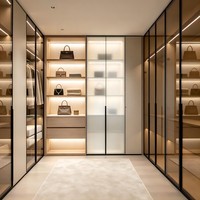 Armario a medida con precio de fabricante, diseño de vestidor abierto, puerta de armario con chapa de madera y cristal