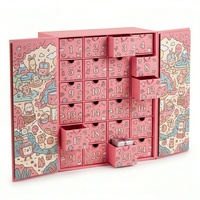 Boîte de calendrier de l'avent personnalisée rose à 24 tiroirs, boîte cadeau de Noël en papier rigide à double porte magnétique pour cosmétiques, parfums, cadeaux de beauté