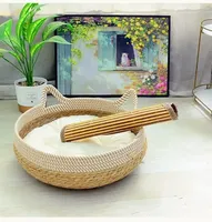 Lit pour chat amovible en rotin tressé, rembourré, résistant à l'usure et lavable, avec fonction griffoir et abri, Fournitures pour animaux de compagnie