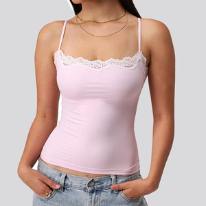 Top a Canotta Elegante con Bordo in Pizzo Stile Y2K, 76% Poliammide 24% Elastan, con Spalline Sottili per Donna - Product Image 5