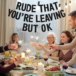 Striscione Nero 'Rude That You Are Leaving But Ok' per Addio Colleghi, Striscione Glitterato per Pensionamento, Addio, Forniture per Feste di Laurea - Product Image 3