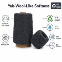 1/14Nm Charcoal Grey Chenille Yak-like Recycled Polyester Vegan Dyed Rugged Fancy Yarn-High Warmth