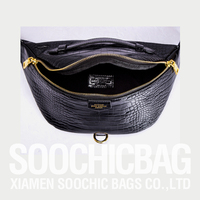 Sac banane en cuir noir en Crocodile pour hommes et femmes, de style créatif et exotique, avec Logo personnalisé, nouvelle collection