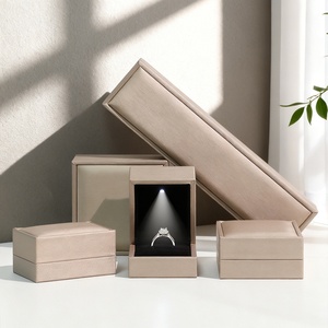 High-end Square PU Leather Jewelry Box with <b>LED</b> <b>Lights</b> for Rings Necklaces Earrings Display in Stock - Product Image 4