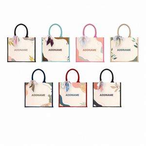 New <b>Ribbon</b> Gift Bag Custom Wedding Bridesmaid Bride Hand Carry Bag One Shoulder <b>Jute</b> Handheld Gift Bag - Product Image 1