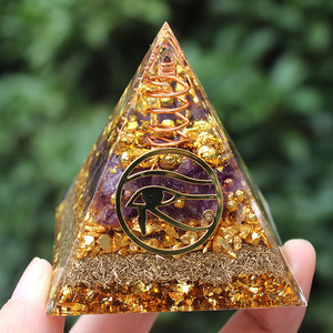 <b>Crystal</b> Pyramid Resin Epoxy Craft With Gold <b>Chips</b> And Eye Of Horus Symbol Home Decoration Desktop Ornament - Product Image 1