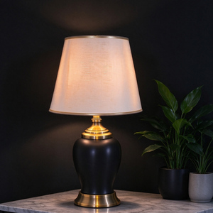 Black Ceramic <strong>Table</strong> Lamp with Brass Base Fabric Lampshade Modern Decorative Warm <strong>Light</strong> for Bedroom Living Room Office Study Home - Product Image 3