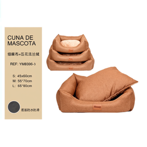 Set Tre Pezzi Color Caffè in Lino Fine e Flanella Goffrata per Cuccia per Cani - Product Image 2