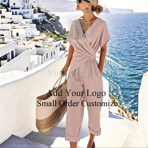 Combinaison décontractée chic pour <span class=keywords><strong>femme</strong></span> à col en V, jambes larges et manches chauve-souris - Product Image 2