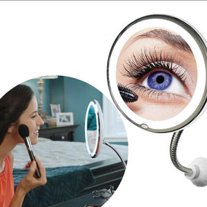 Miroir de salle de bain mural flexible à col de cygne rond en plastique avec lumière LED pour le maquillage et le rasage - Product Image 1